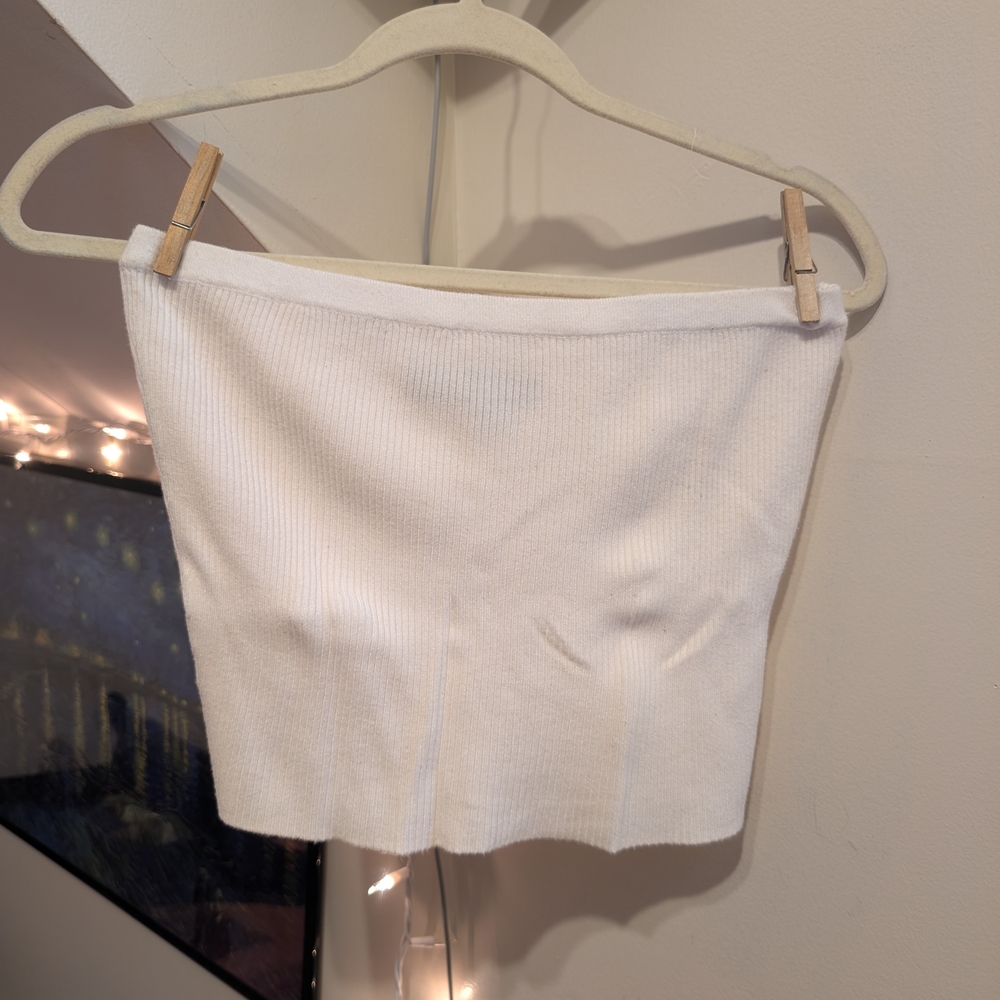 Forever 21 White Ribbed Tube Crop Top